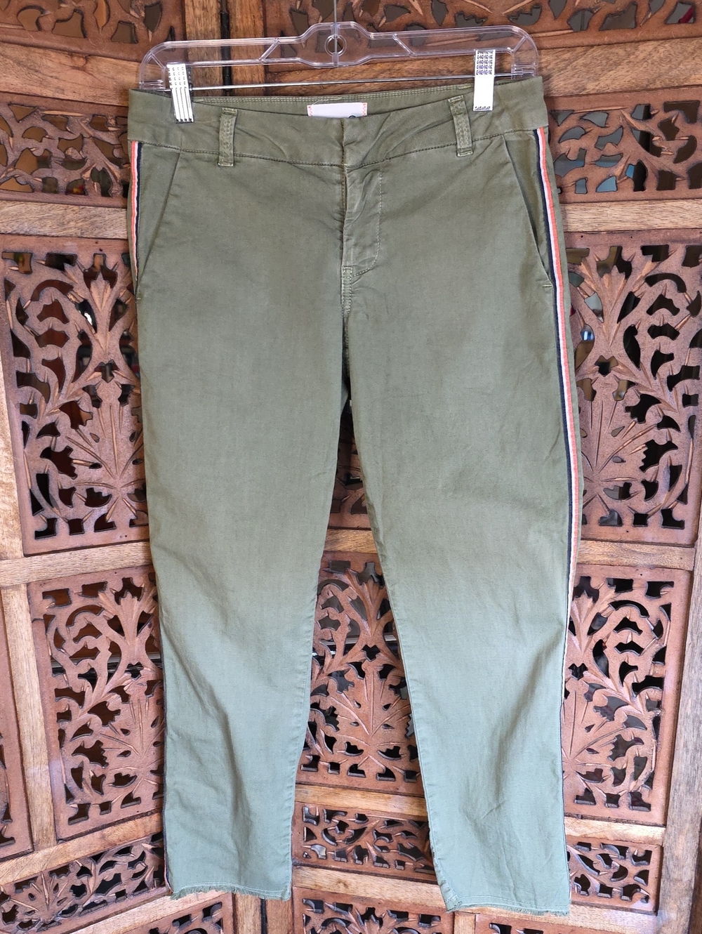 Sundry Olive Green Chinos with Red-White Side Stripe